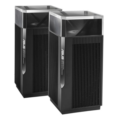 Asus (ZenWiFi Pro ET12) AXE11000 Wi-Fi 6E Tri-Band Mesh Routers, 2 Pack, AiMesh Tech, 2.5G WAN, 2.5G LAN, 2x GB LAN, Voice Control-0